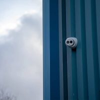 CCTV system on blue steel building