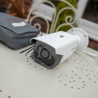 White CCTV camera on side